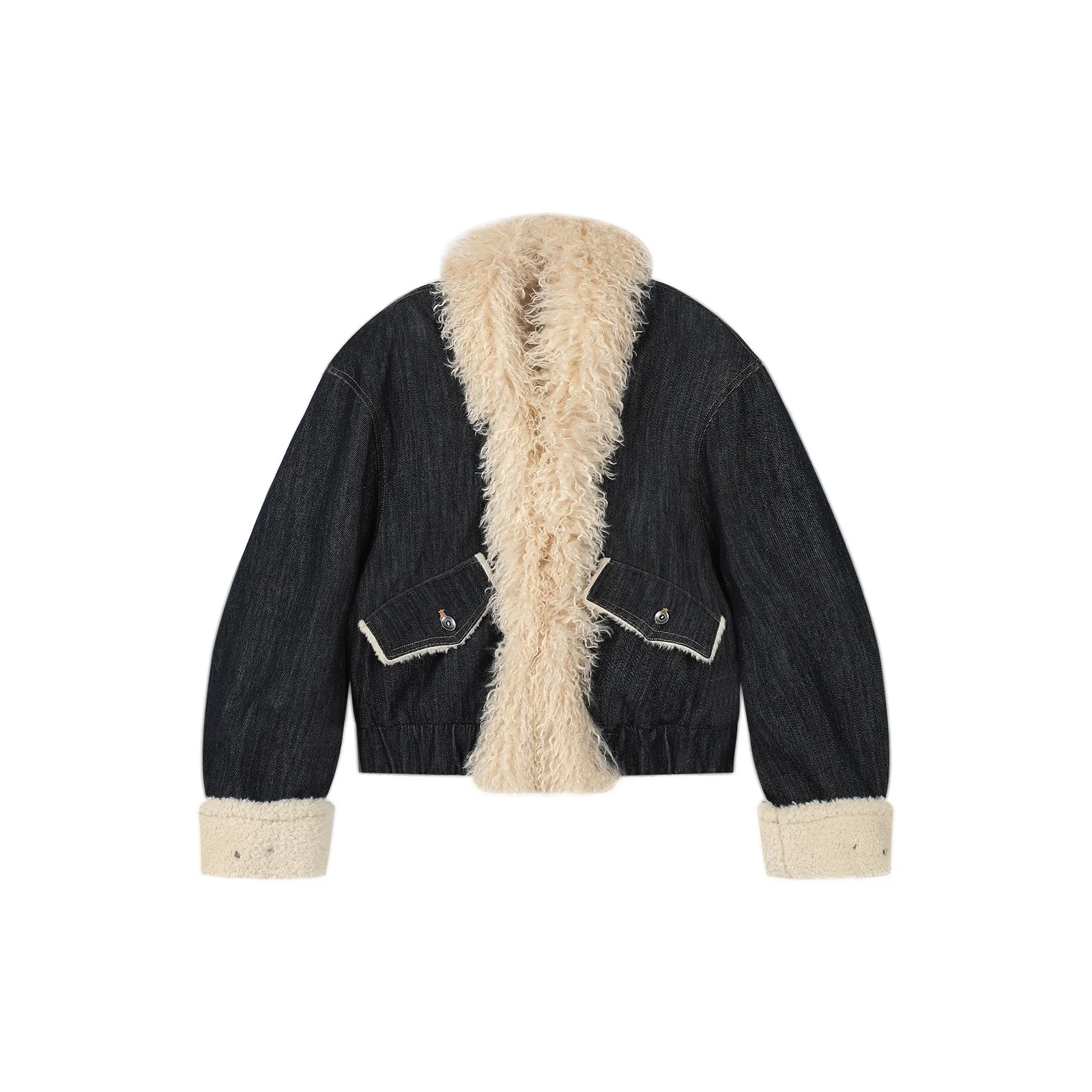 Loose denim plush jacket wide-leg jeans versatile suit - Image 4