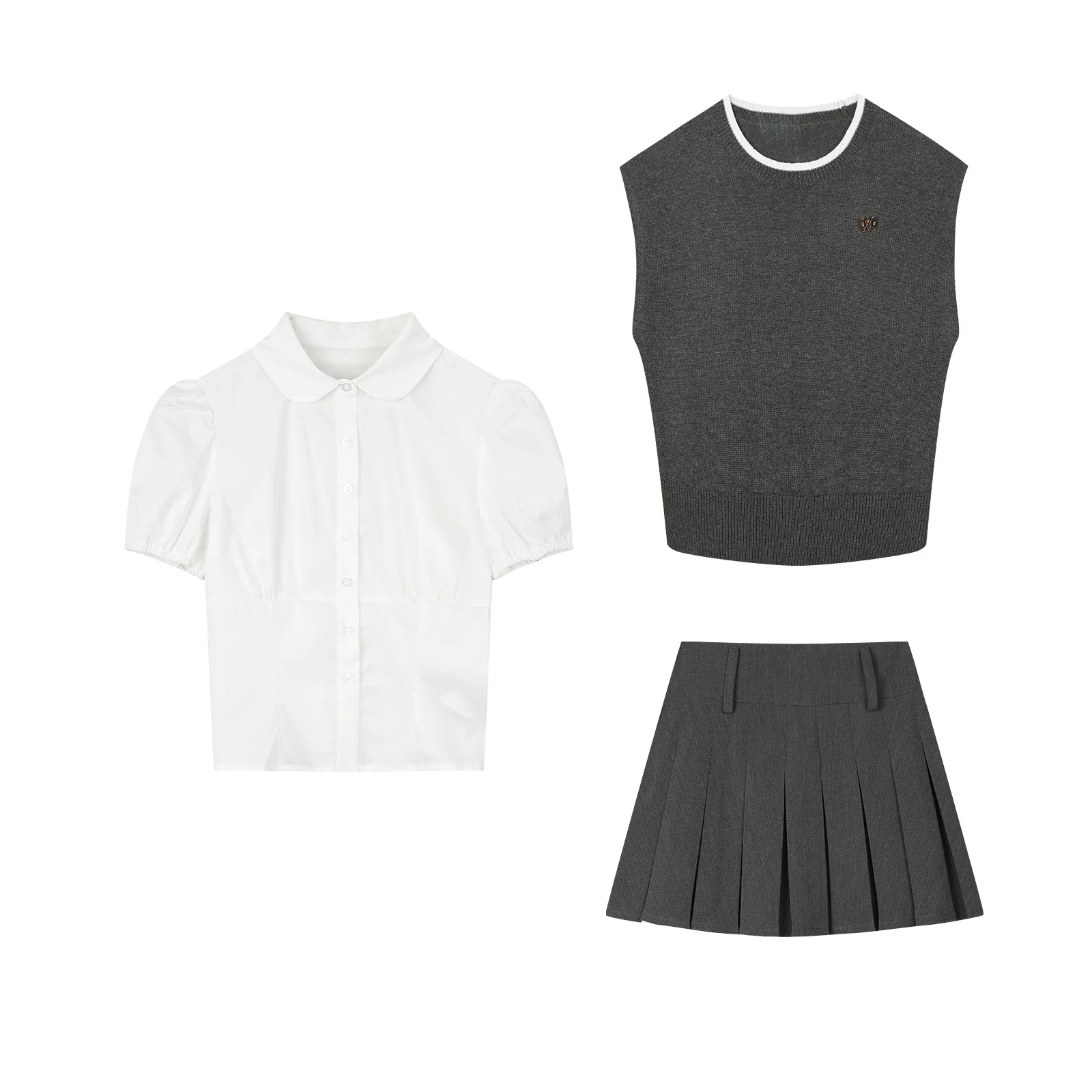 Simple slim vest bottoming shirt college style skirt suit - Image 11