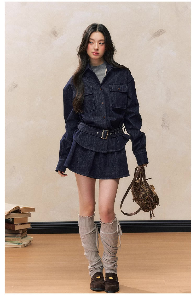 Waist-Slimming Denim Skirt Set – Fleece Lined - Image 11