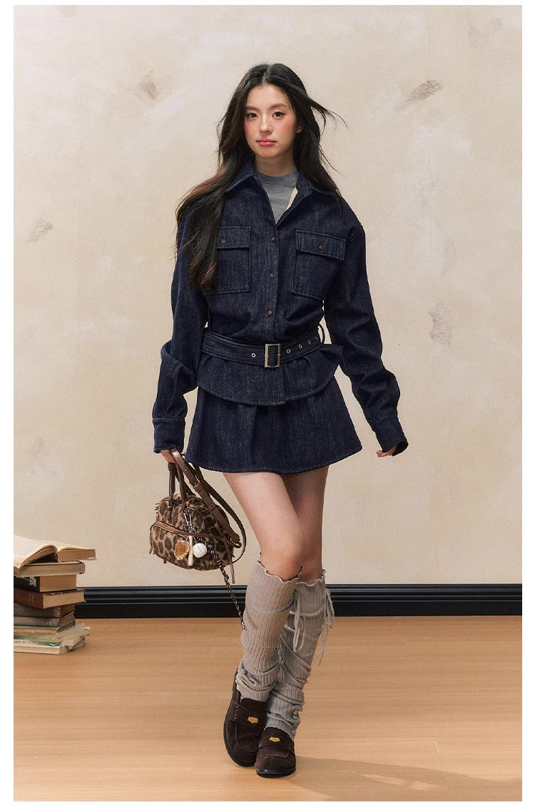 Waist-Slimming Denim Skirt Set – Fleece Lined - Image 3