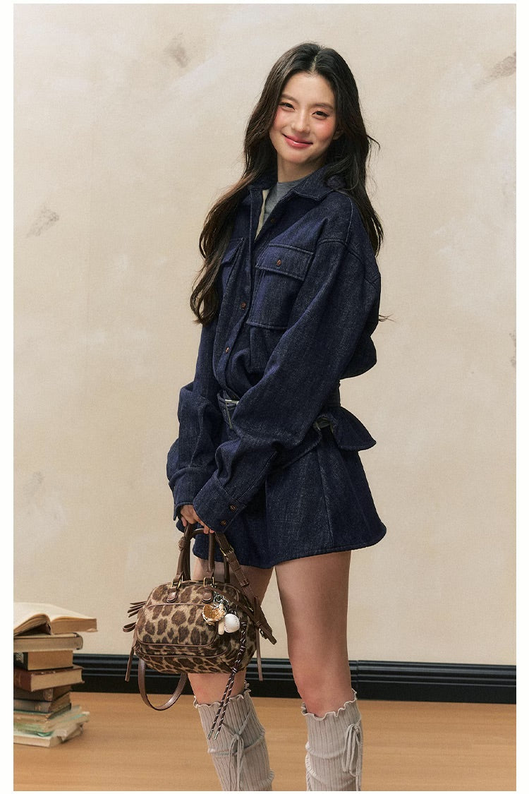 Waist-Slimming Denim Skirt Set – Fleece Lined - Image 4