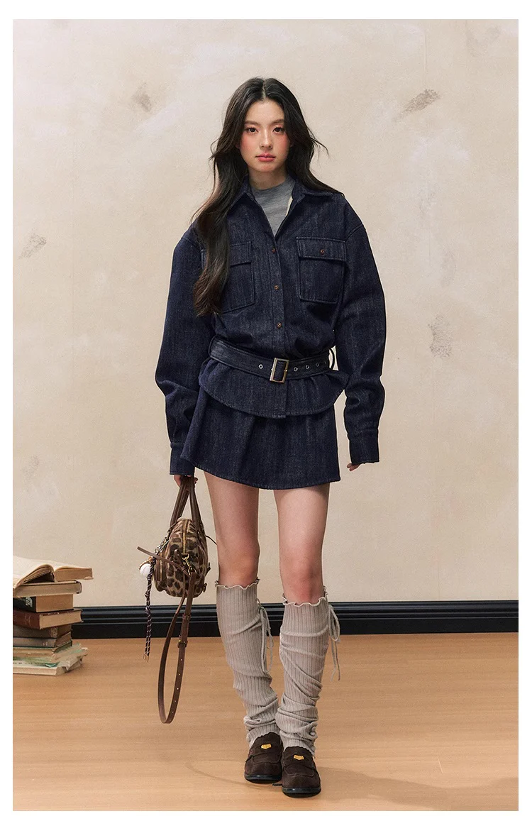 Waist-Slimming Denim Skirt Set – Fleece Lined - Image 5