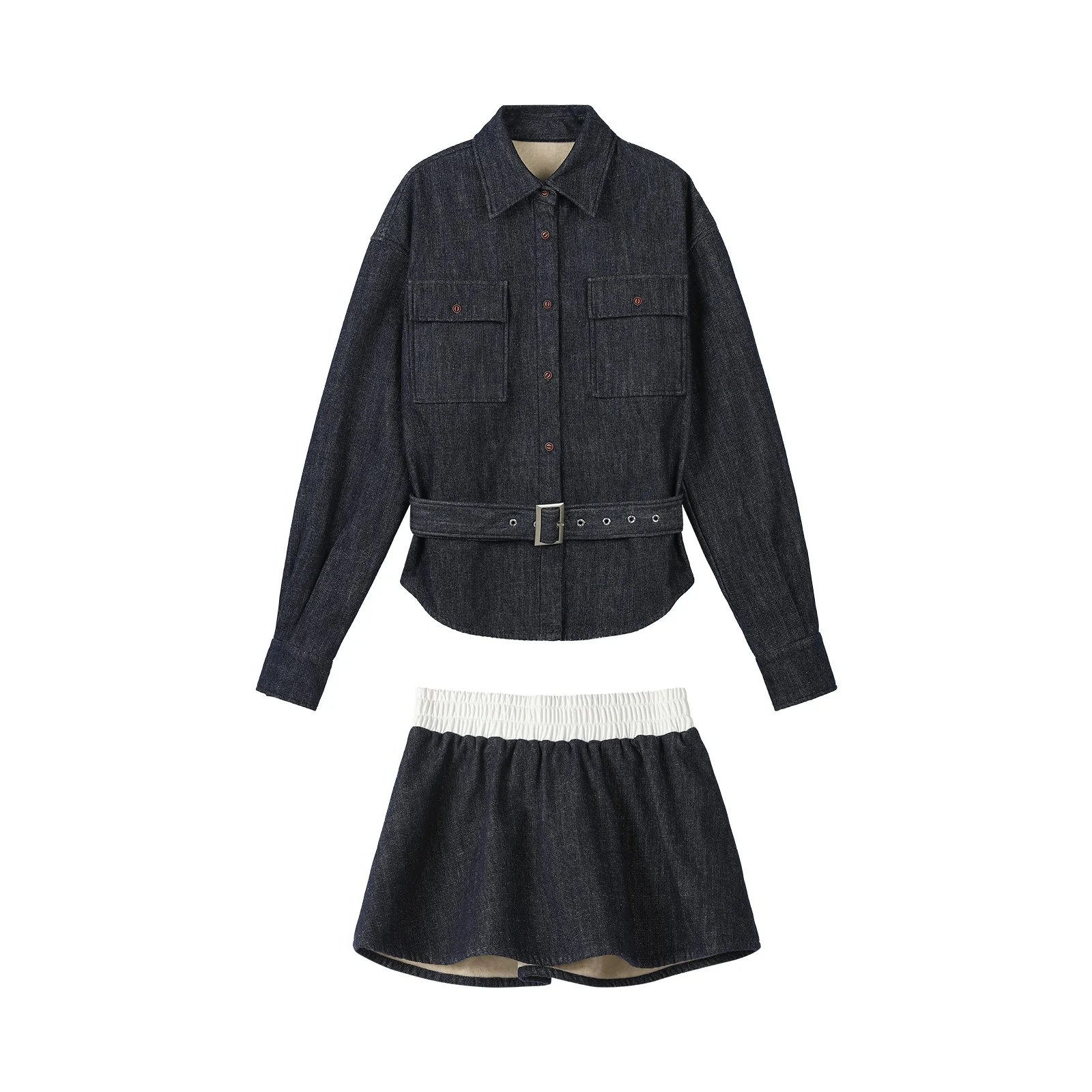 Waist-Slimming Denim Skirt Set – Fleece Lined - Image 7