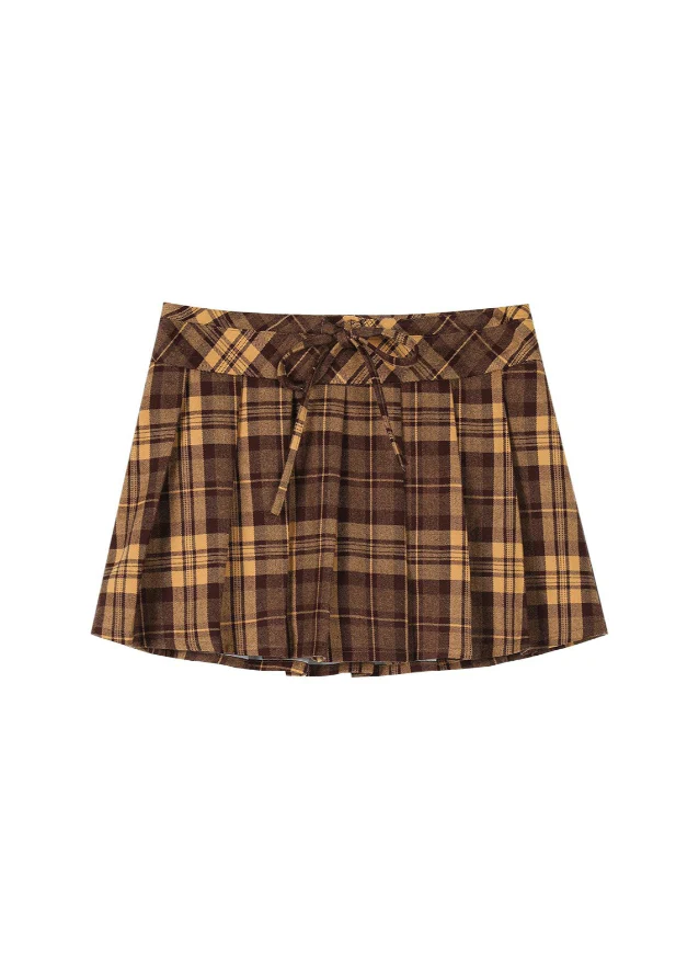 Yellow plaid sleeve slim top pleated skirt suit - Image 5