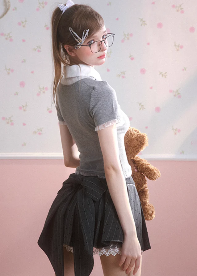 A-line pleated skirt for slimming hip ribbon skirt - Image 14