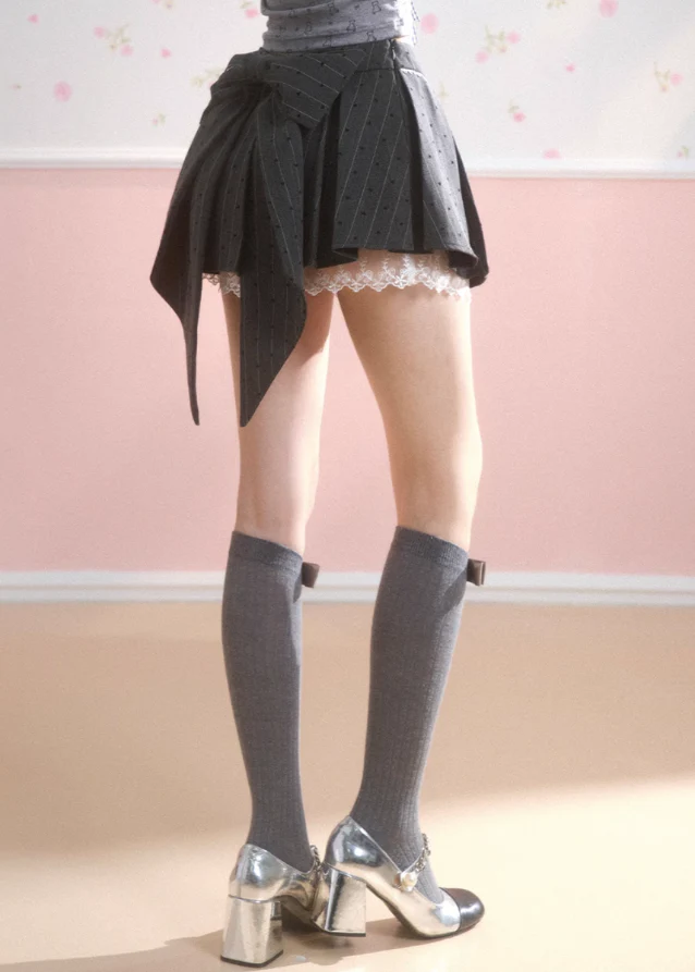 A-line pleated skirt for slimming hip ribbon skirt - Image 2