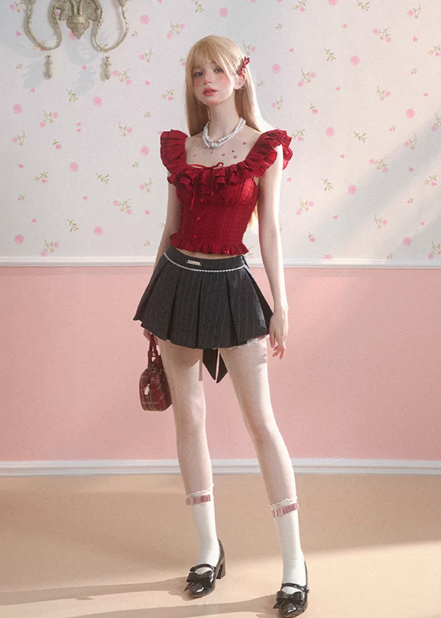 A-line pleated skirt for slimming hip ribbon skirt - Image 5