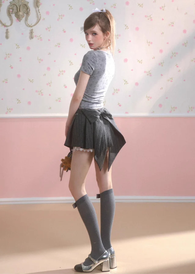 A-line pleated skirt for slimming hip ribbon skirt - Image 9