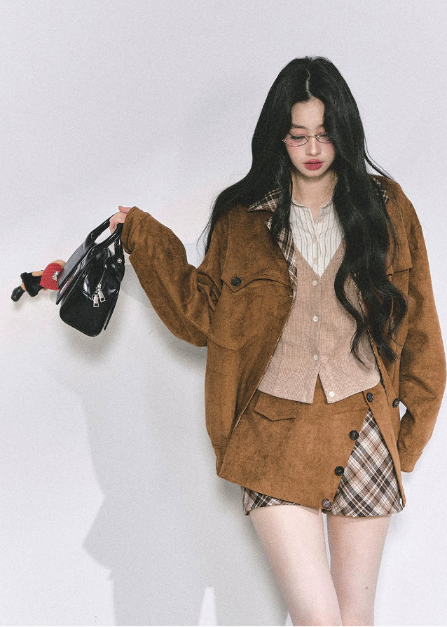 Académie Suede Plaid Ensemble set up