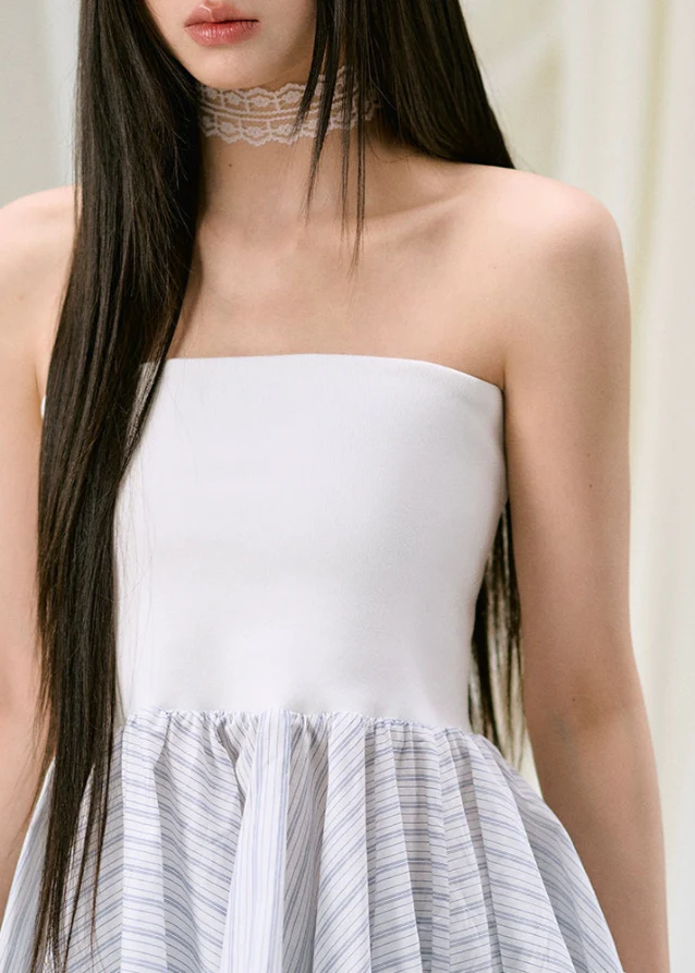 Asymmetrical Strapless Top & Skirt Set with Lace Detail - Image 9
