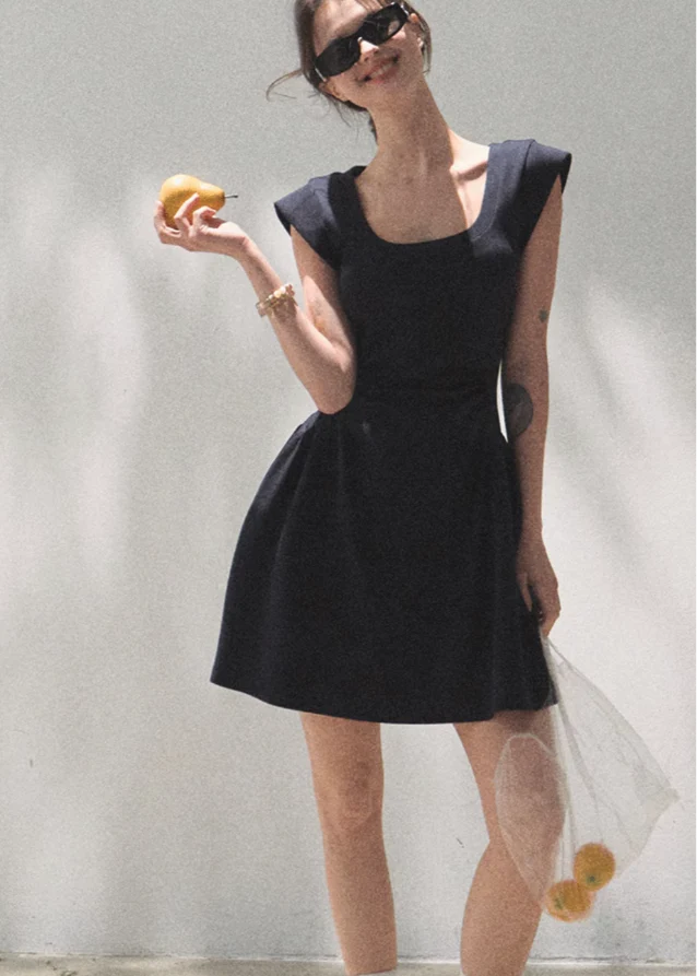 Lyocell U-Neck Waist Dress - Image 2
