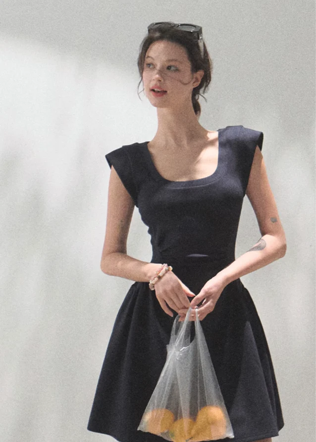 Lyocell U-Neck Waist Dress - Image 3