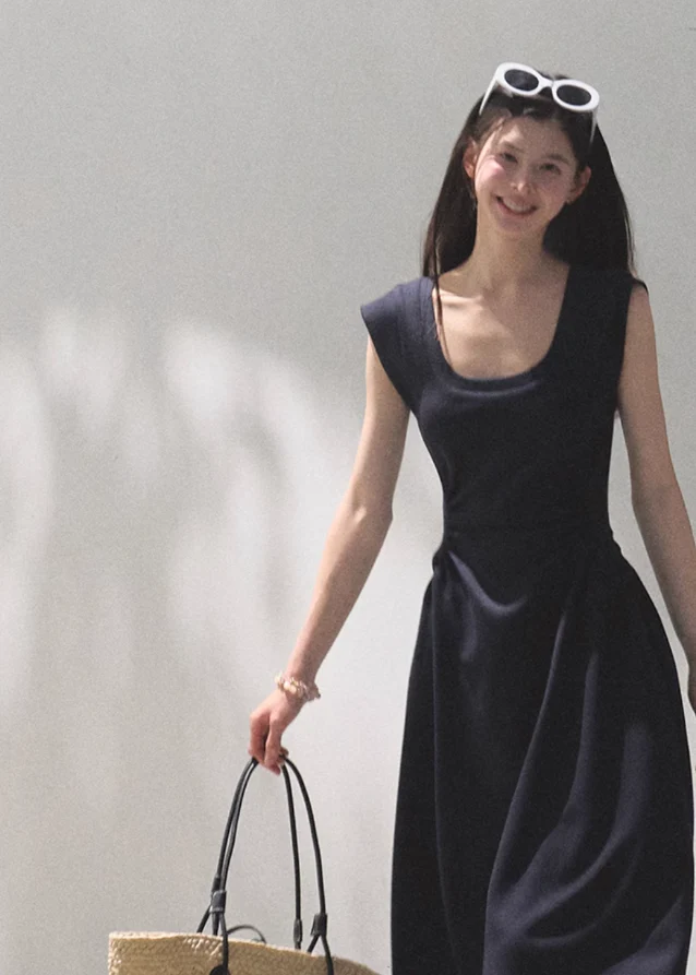 Lyocell U-Neck Waist Dress - Image 6