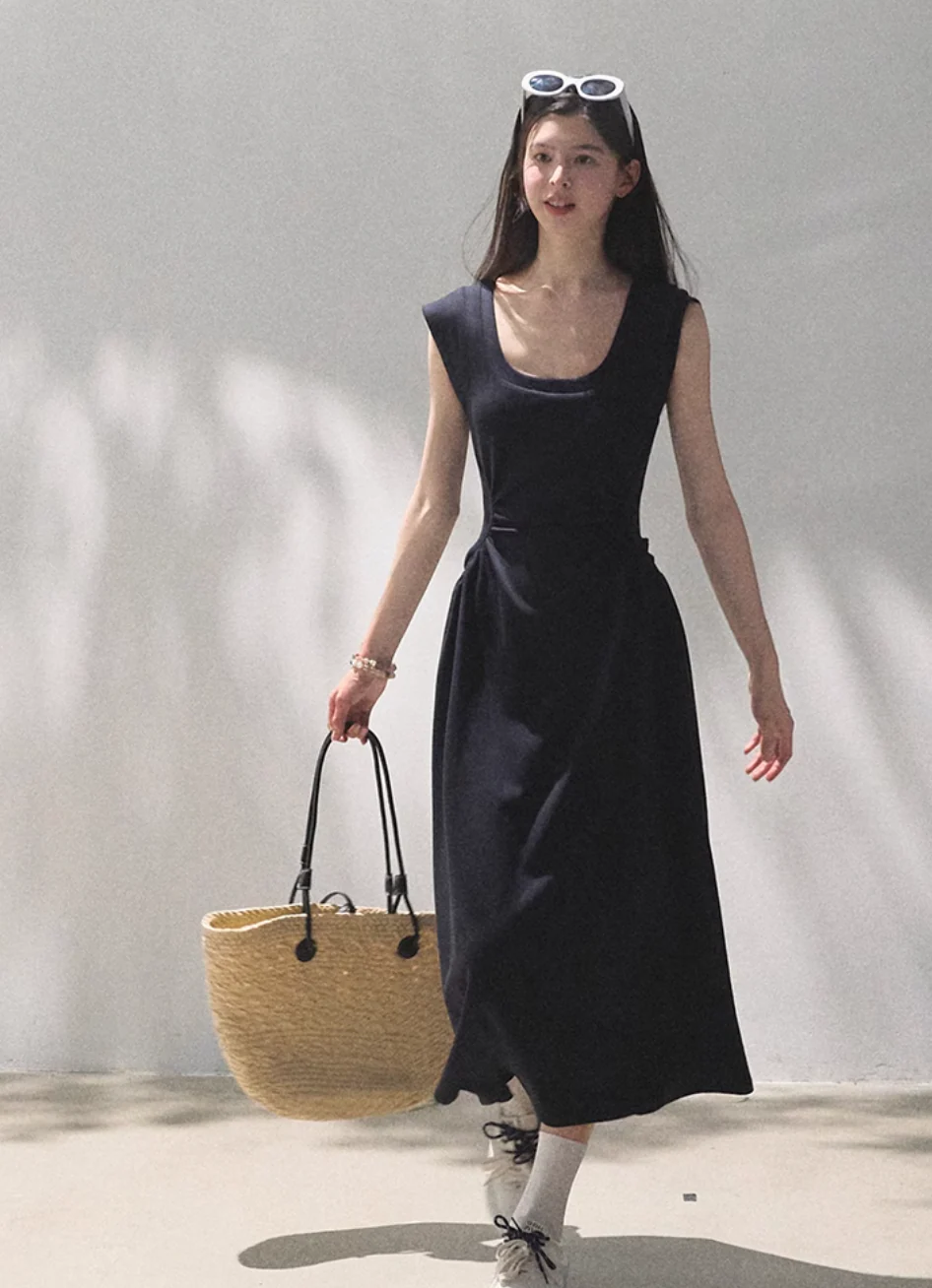 Lyocell U-Neck Waist Dress - Image 7