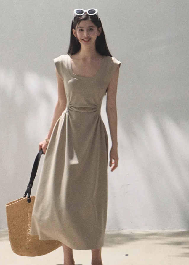 Lyocell U-Neck Waist Dress - Image 9