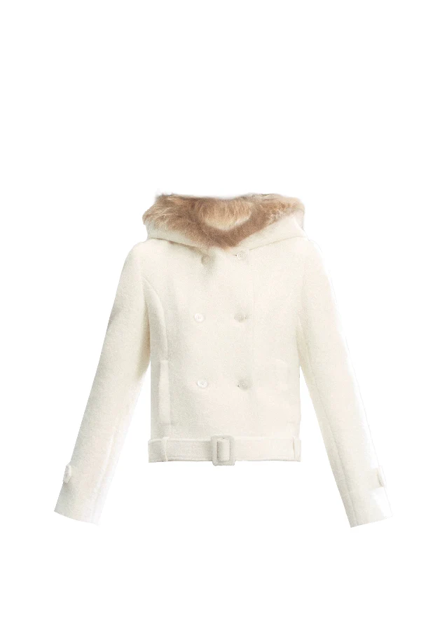 Beige Whisper Fur Collar Coat - Image 10