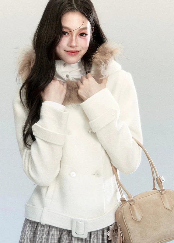Beige Whisper Fur Collar Coat - Image 2