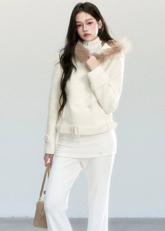 Beige Whisper Fur Collar Coat - Image 5