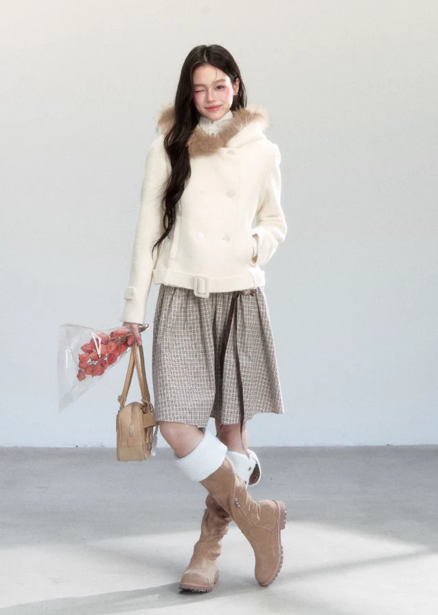 Beige Whisper Fur Collar Coat - Image 6