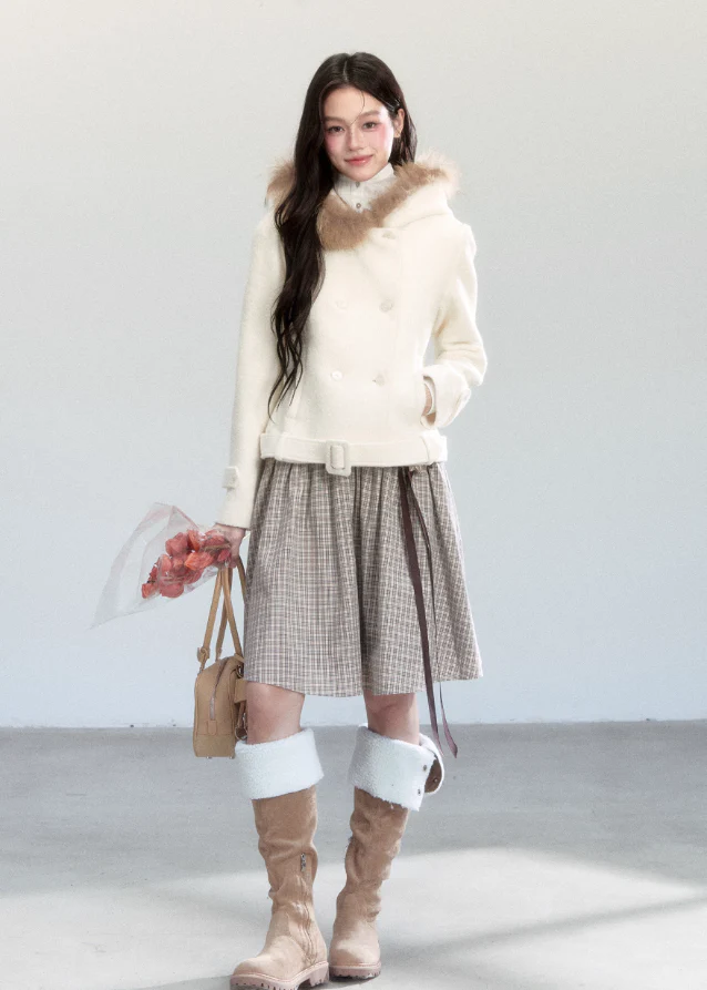 Beige Whisper Fur Collar Coat - Image 7
