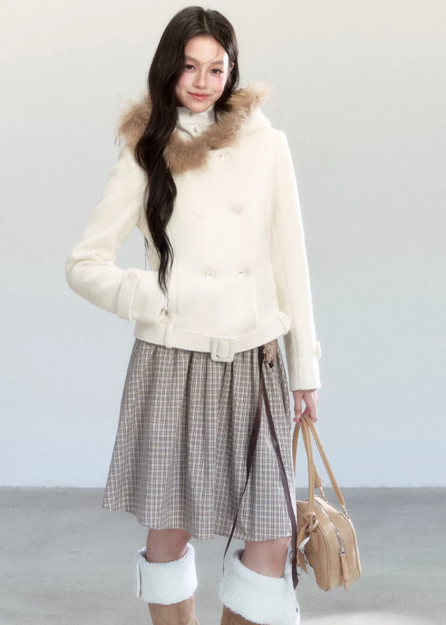 Beige Whisper Fur Collar Coat - Image 9