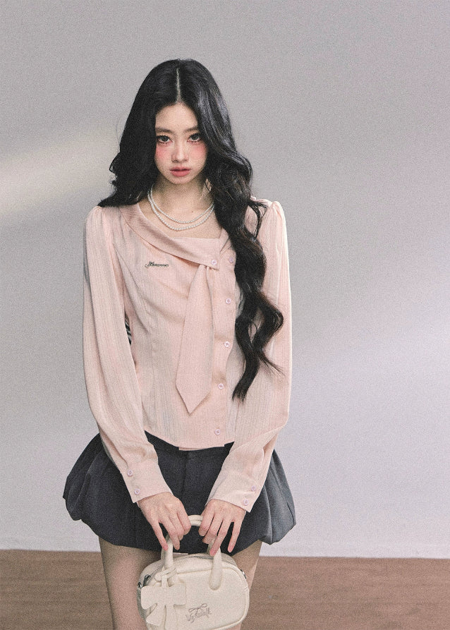 Belle Modeste French Ribbon Collar Shirt