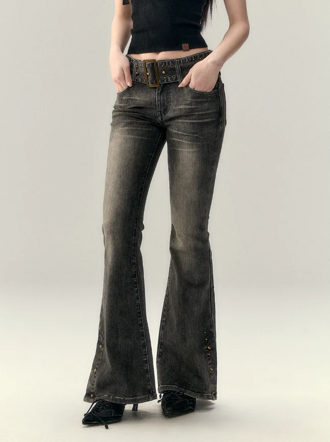 Slim Fit Belted Flare Jeans - Image 7