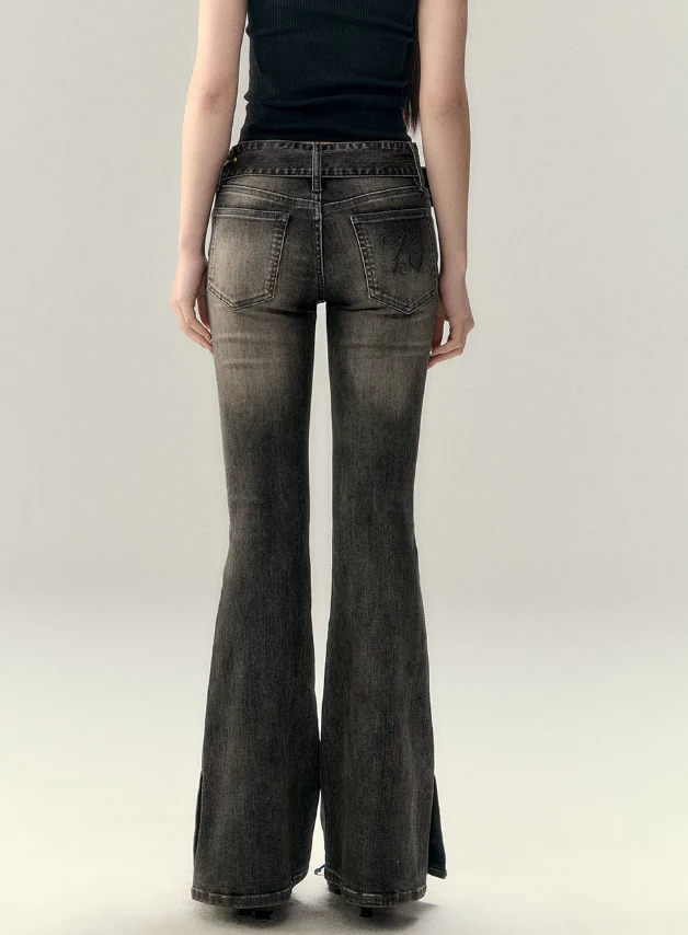 Slim Fit Belted Flare Jeans - Image 8