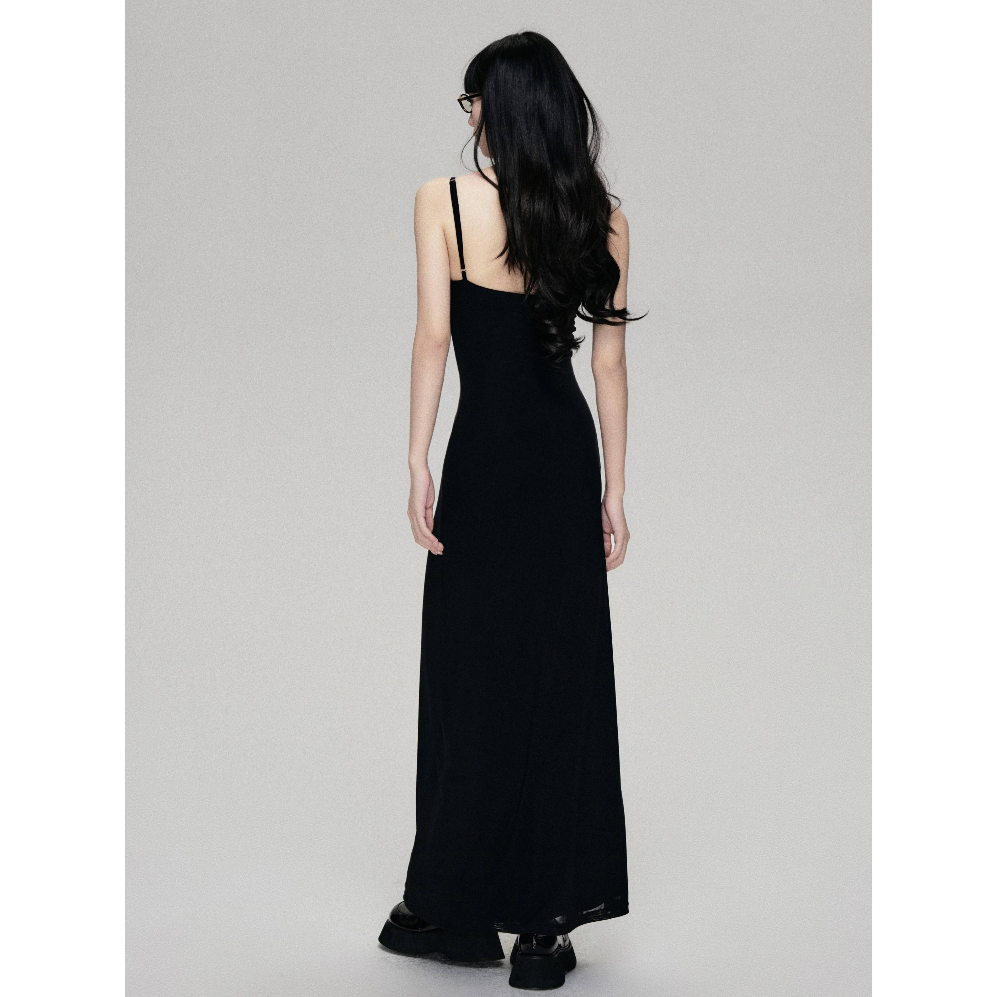 Black Mesh V-Neck Slip Dress - Image 3