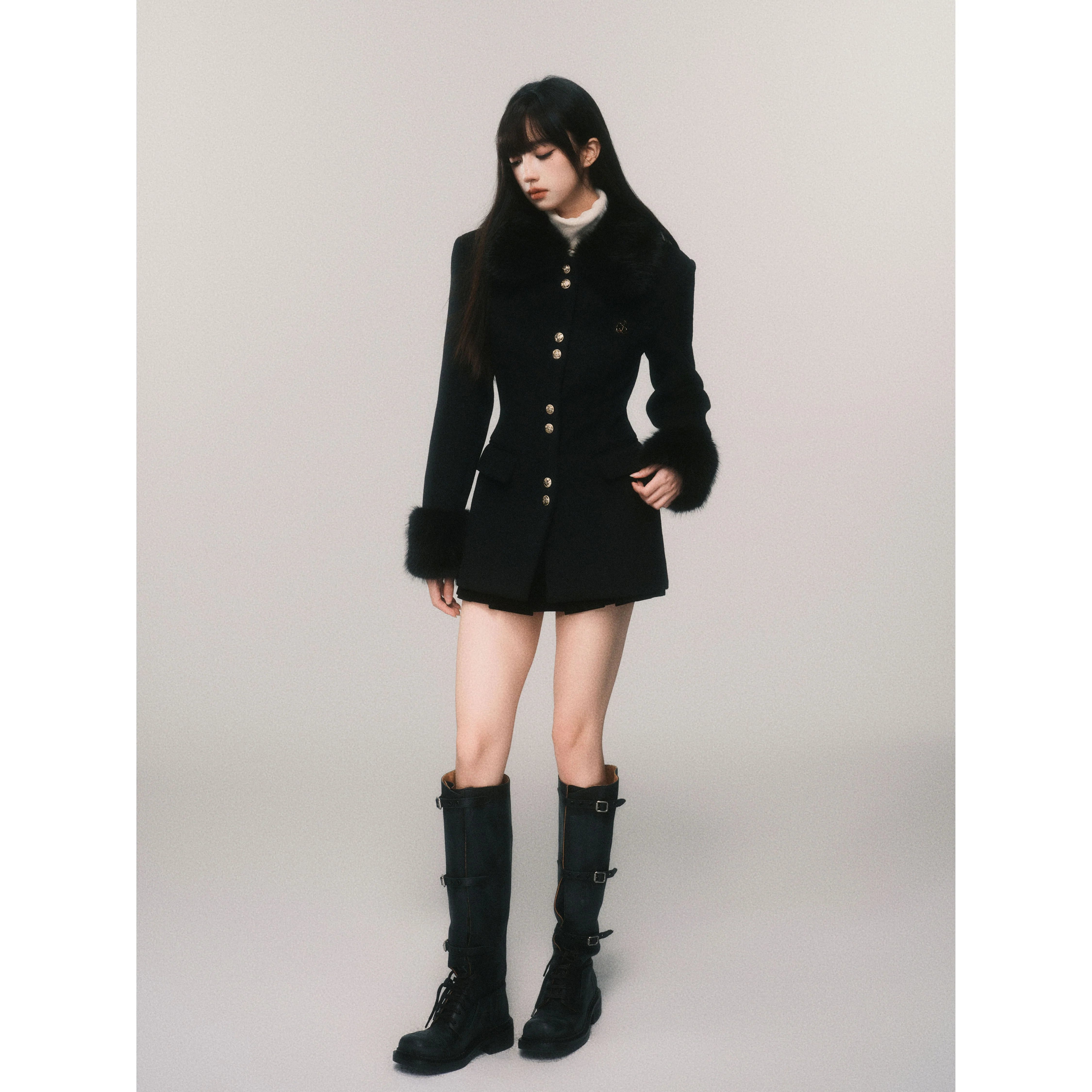 Retro Fur Collar Wool Jacket - Image 3