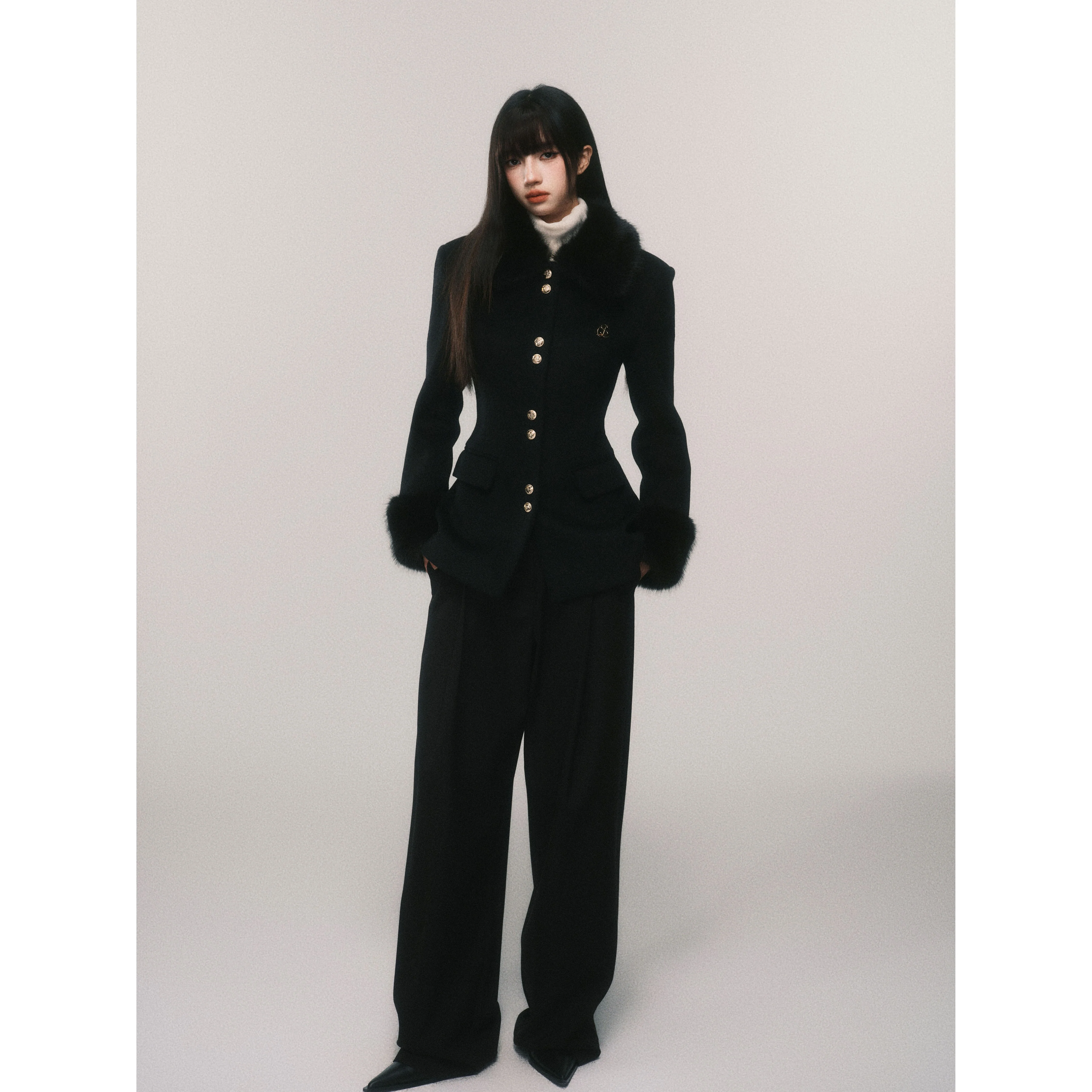 Retro Fur Collar Wool Jacket - Image 4