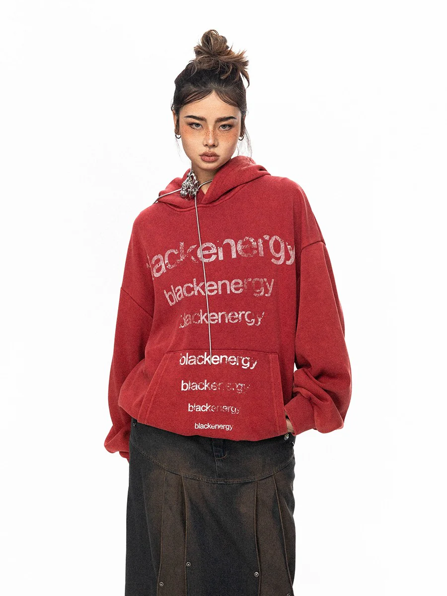 Washed color printed hoodie - Image 4