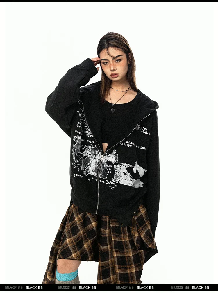 Washed letter hoodie cardigan - Image 10