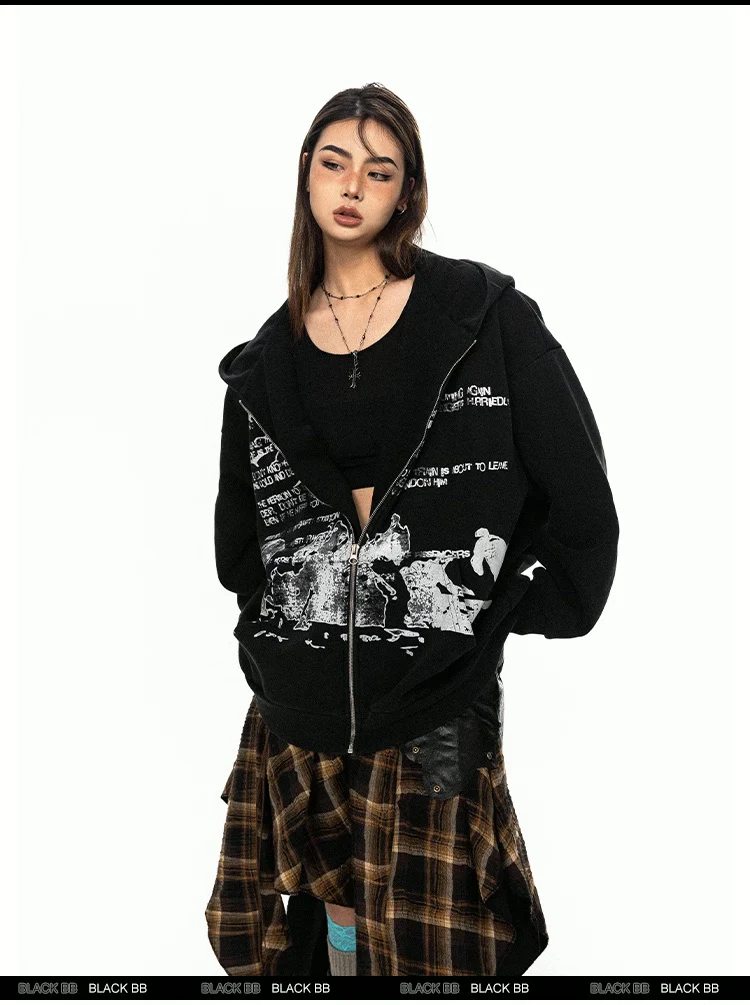 Washed letter hoodie cardigan - Image 11