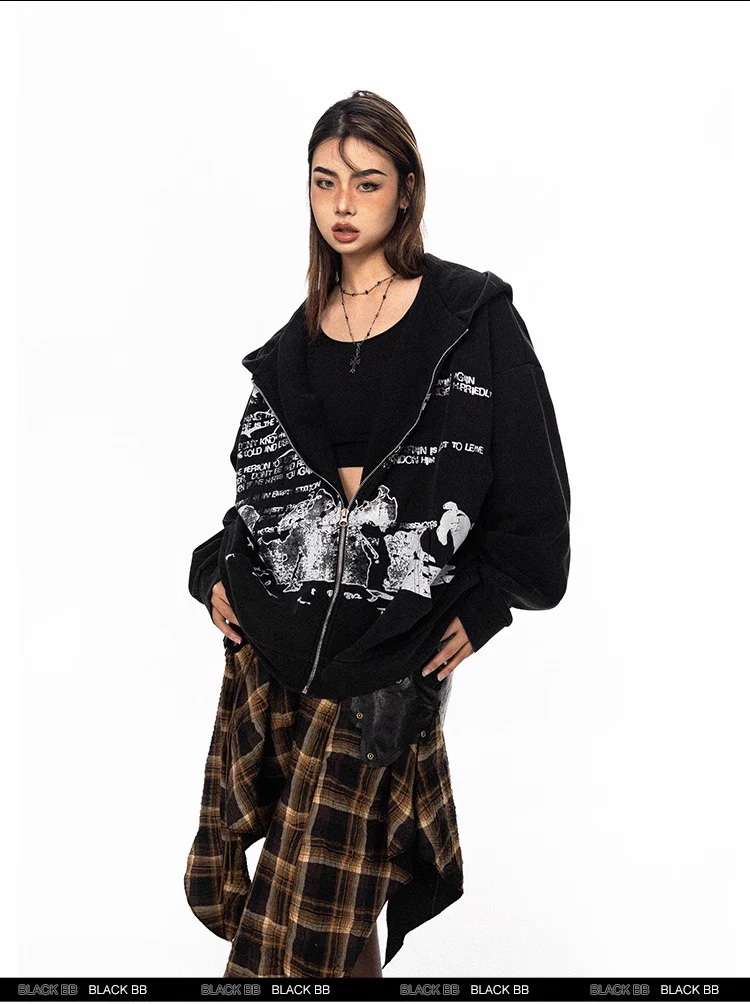 Washed letter hoodie cardigan - Image 12