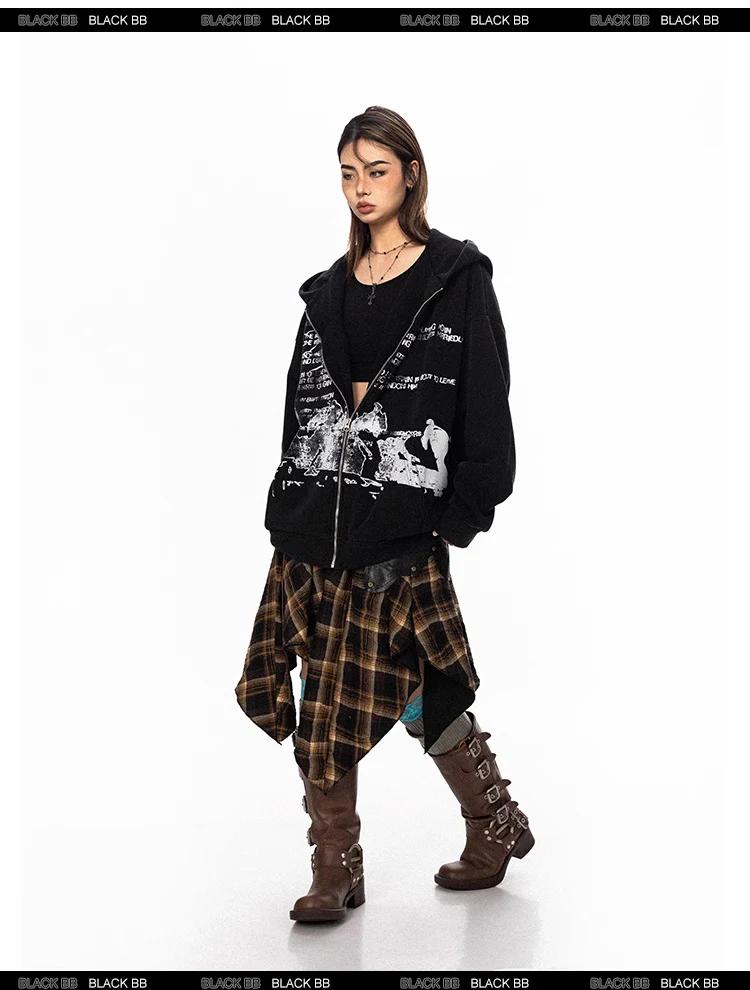 Washed letter hoodie cardigan - Image 13