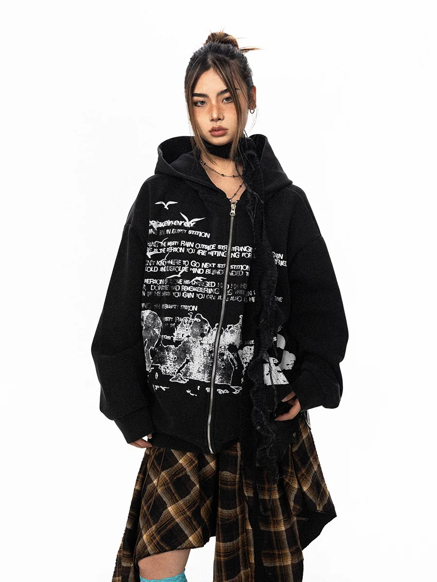 Washed letter hoodie cardigan - Image 3