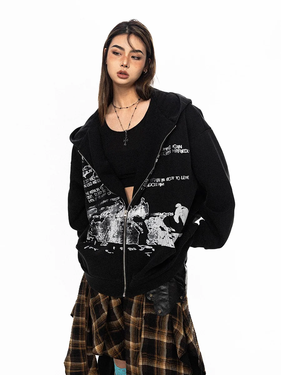 Washed letter hoodie cardigan - Image 4