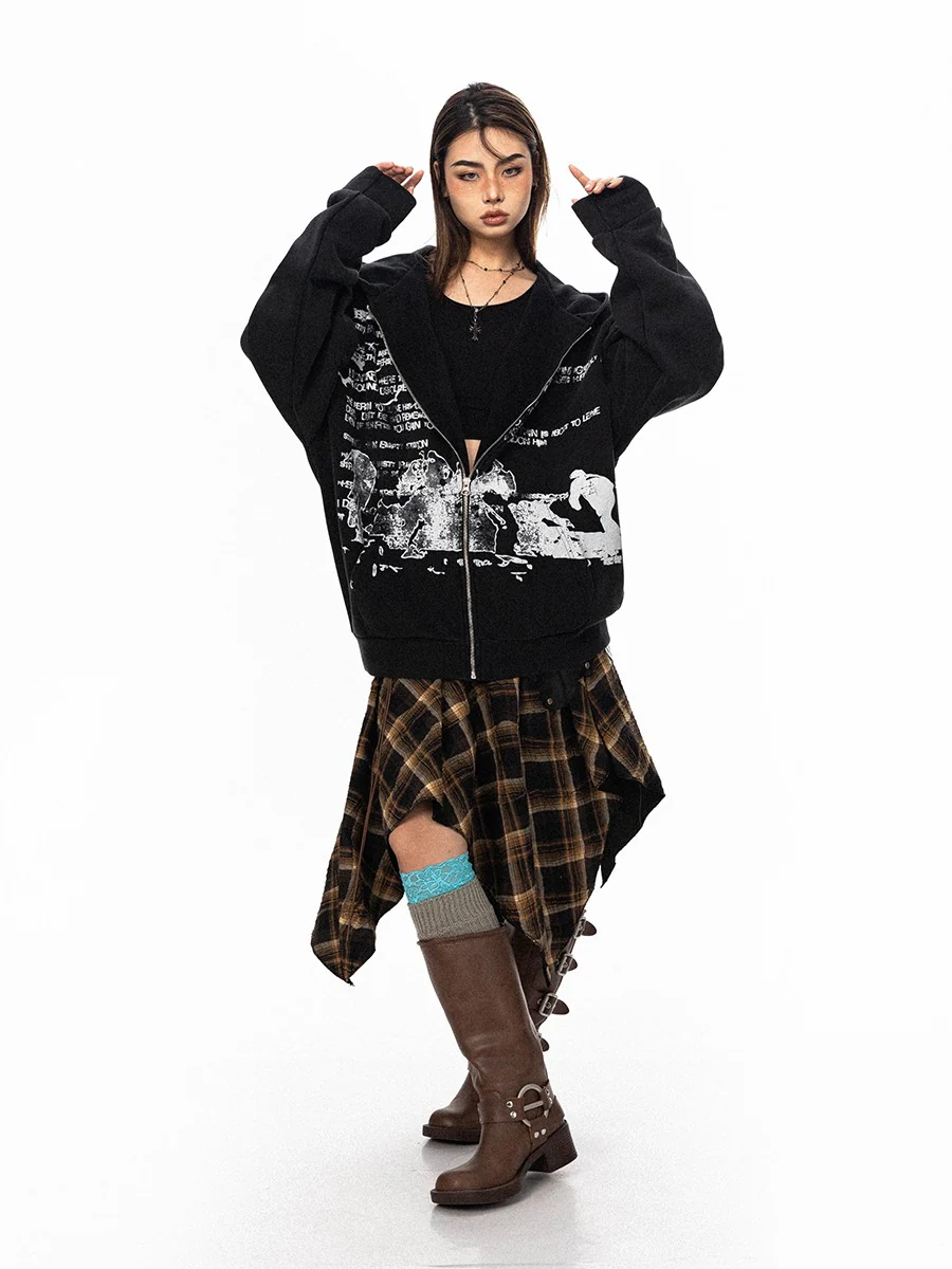 Washed letter hoodie cardigan - Image 5