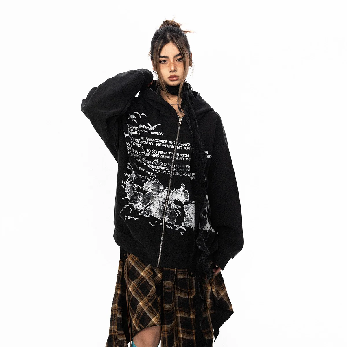 Washed letter hoodie cardigan - Image 6