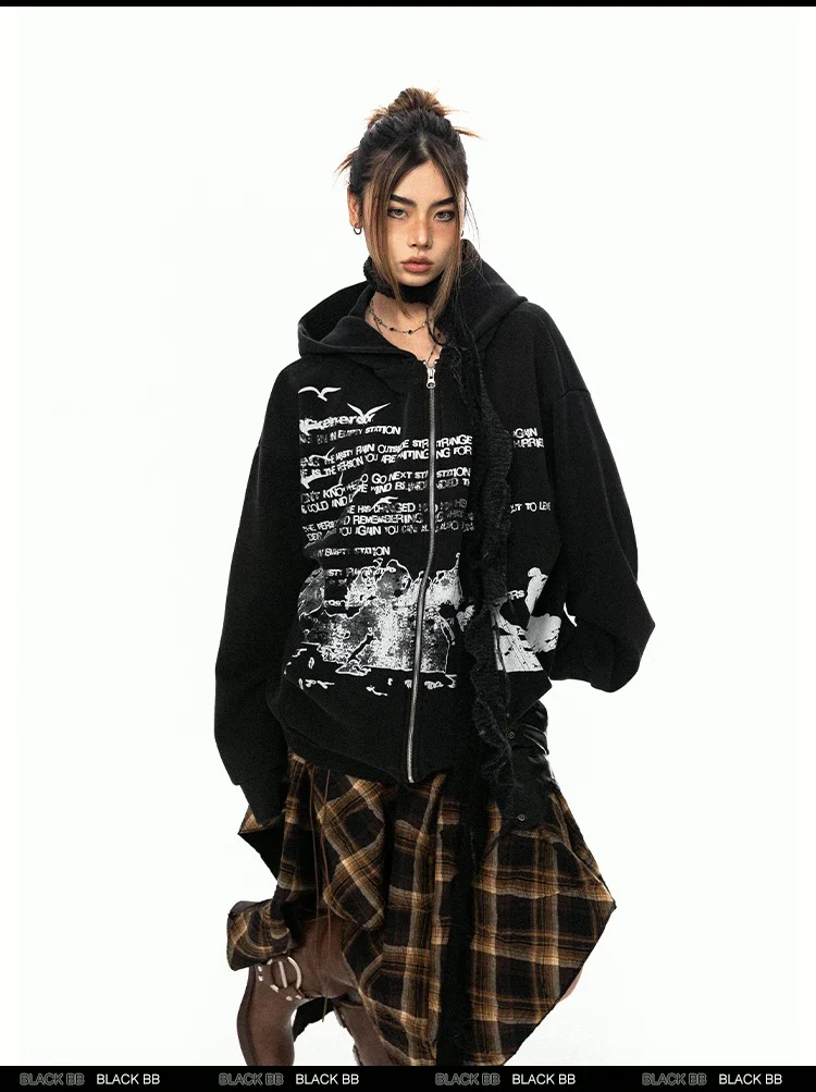 Washed letter hoodie cardigan - Image 7