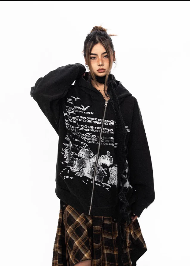 Washed letter hoodie cardigan - Image 8