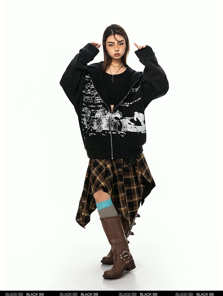 Washed letter hoodie cardigan - Image 9