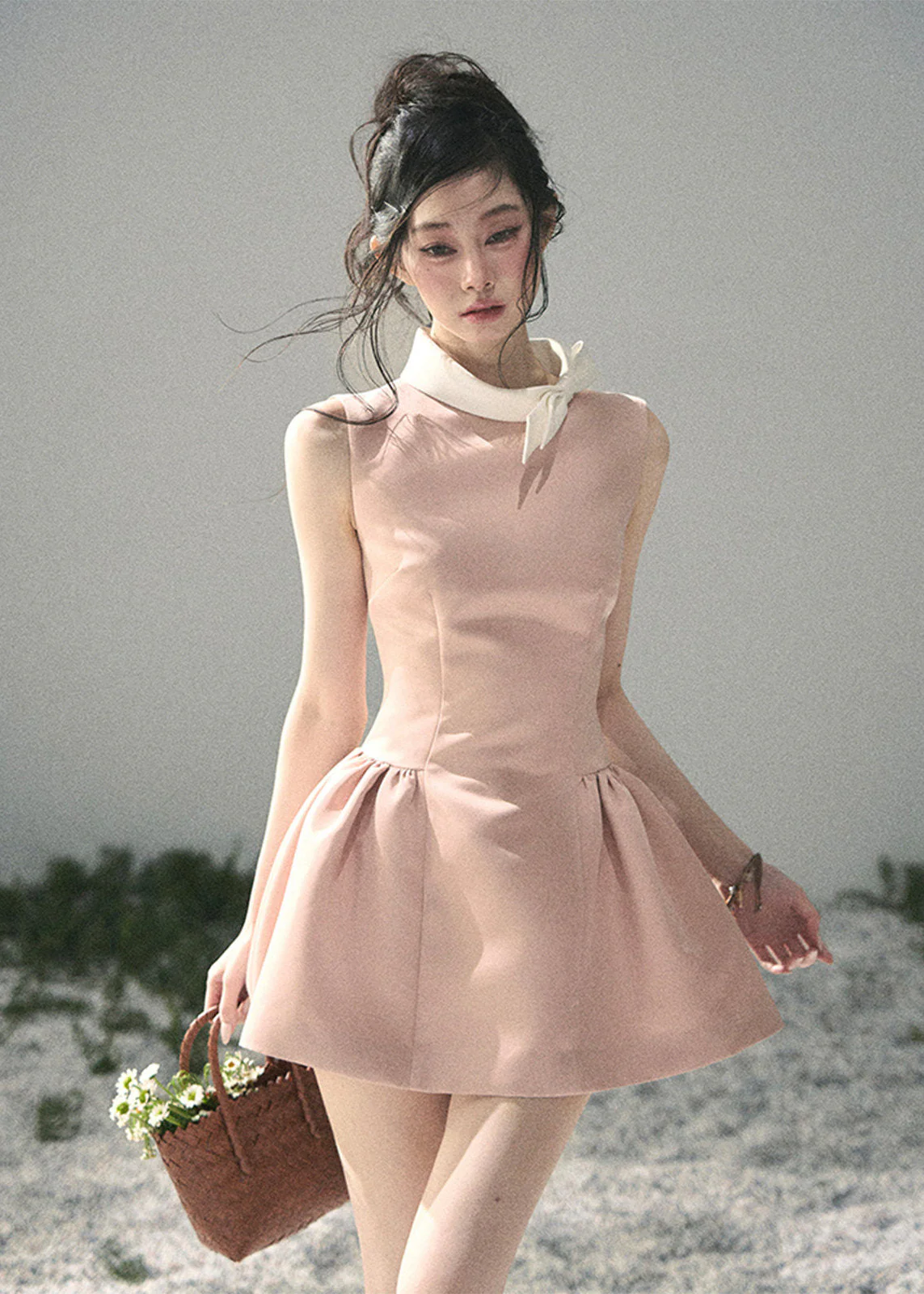 Blanche Nœud Satin Mini Dress
