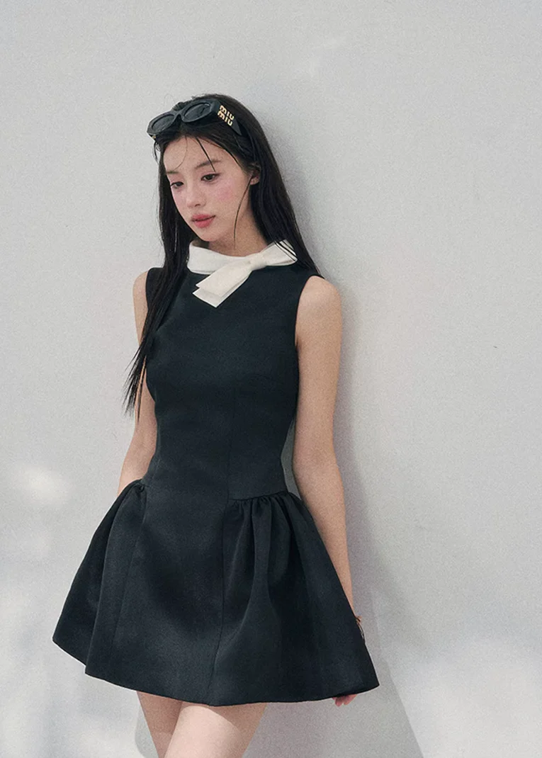 Blanche Nœud Satin Mini Dress - Image 14