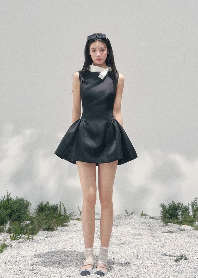 Blanche Nœud Satin Mini Dress - Image 16