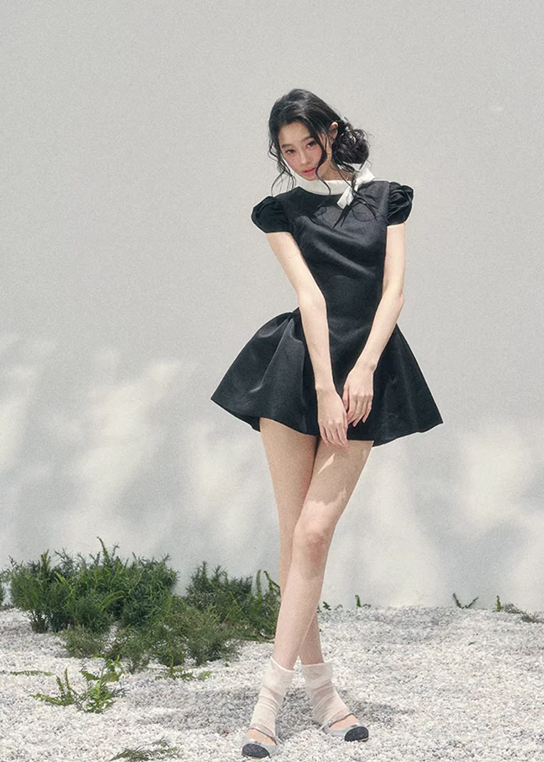 Blanche Nœud Satin Mini Dress - Image 17