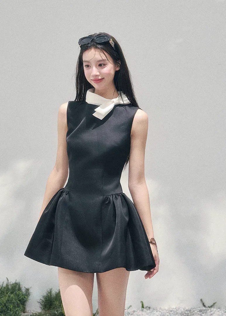 Blanche Nœud Satin Mini Dress - Image 20