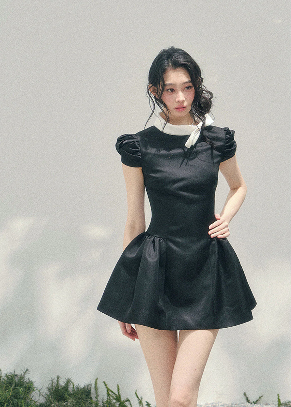 Blanche Nœud Satin Mini Dress - Image 3