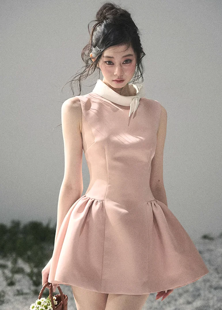 Blanche Nœud Satin Mini Dress - Image 6